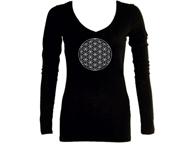 Sacred geometry - flower of life meditation women sleeved t-shirt